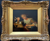 لوحة بورتريه زيتية رائعة من القرن التاسع عشر بعد الفنان الهولندي جودفريد شالكين 1643-1706