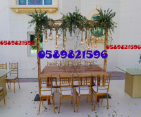 Decorated tables and clean chairs for rent in Dubai.